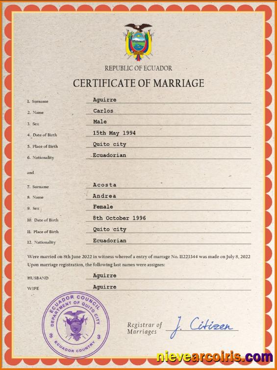 Ecuador marriage certificate